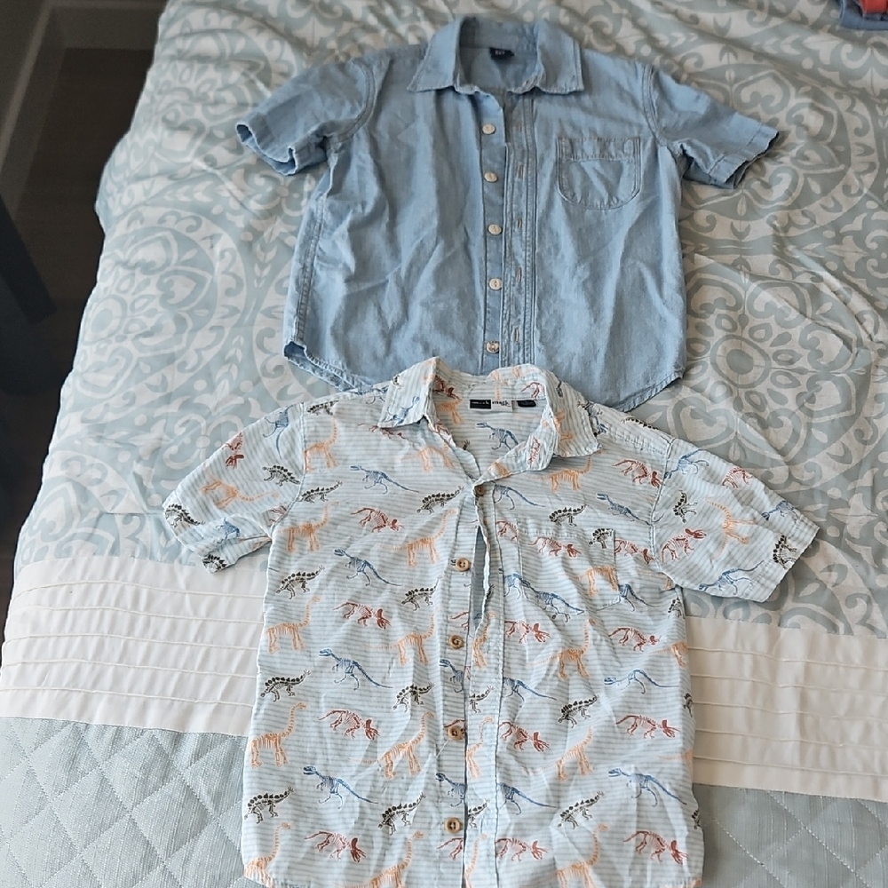 2 Kids Blue and Patterned Button-Up Shirts